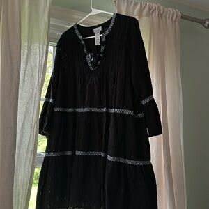 TOMMY BAHAMA Women's Black Embroidered Tassel V-neck Cotton Dress Size XL